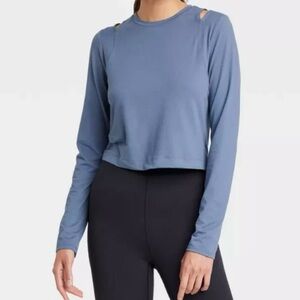All In Motion Women's S Blue Cold Shoulder Cropped Long Sleeve Athletic Top